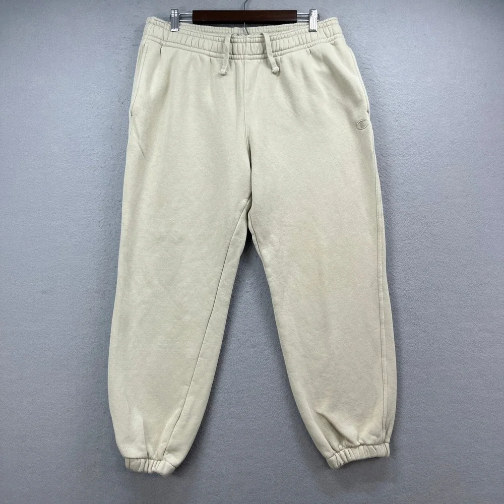 Champion Jogger Sweatpants Mens L Cream Fleece Elastic Sweats Casual Athleisure